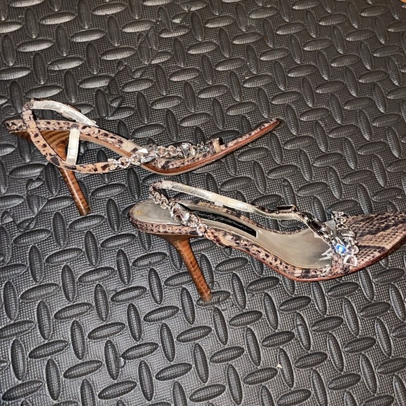 Beverly Feldman Snake Print Embellished Heels gem rhinestone sexy hot glam bling - Picture 5 of 9